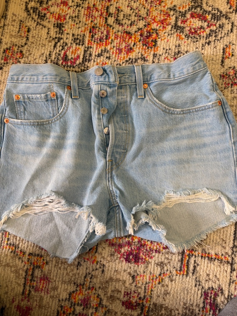 Levi's Light Blue Distressed Button-Front Denim Shorts